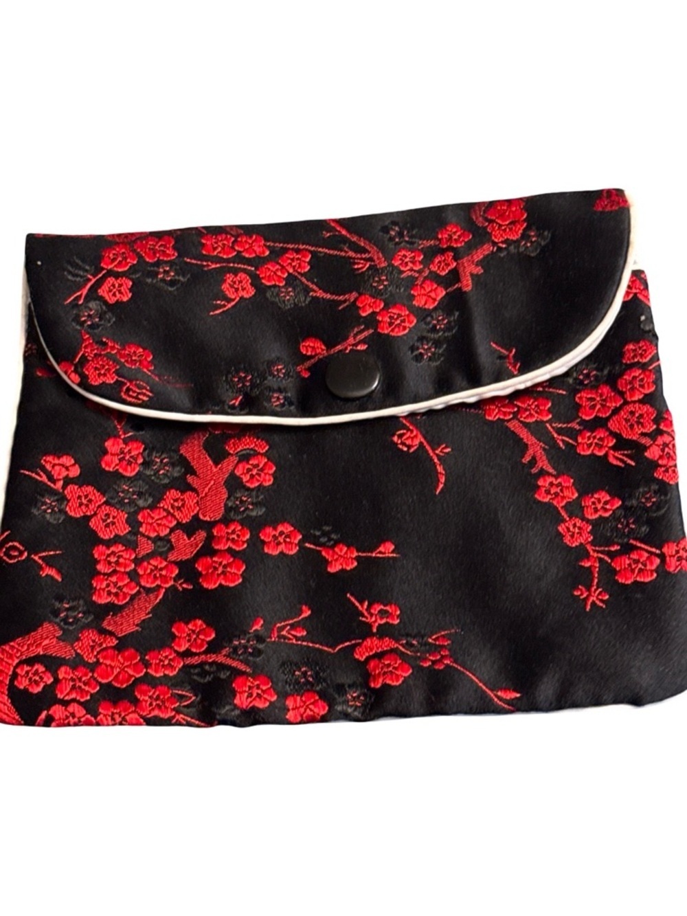 Source Unknown Black and Red Floral Satin Clutch